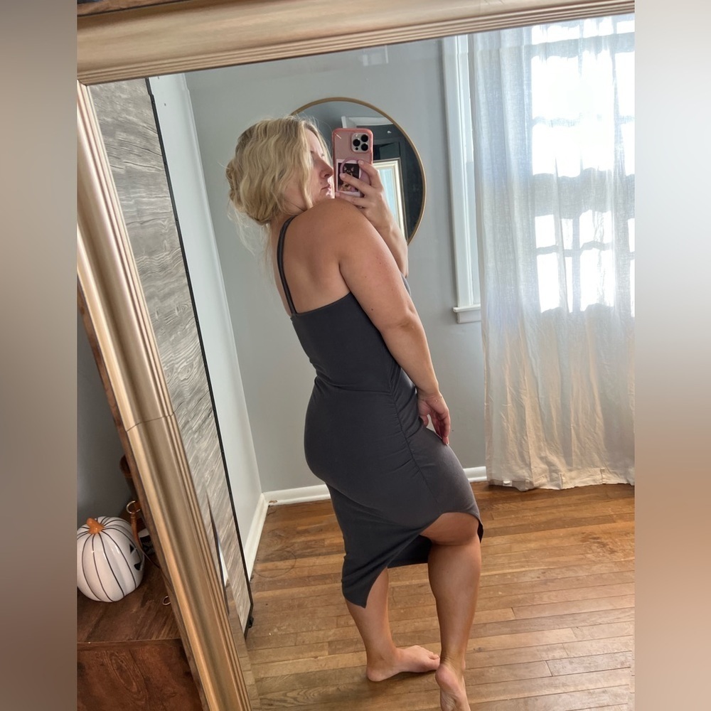 Heartloom Tricia Dress Grey Ribbed Midi One Shoulder XS - Picture 5 of 10